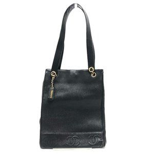 CHANEL Triple Coco Square Tote Bag in Caviar Leather, Women's, Black